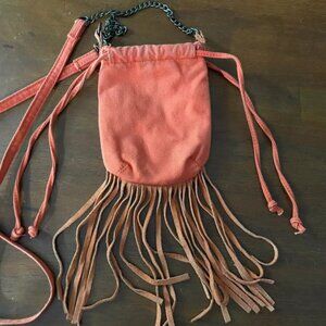 Vintage Pouch Bag - Orange With Fringe